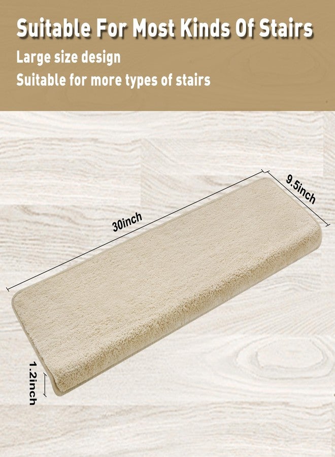 PURE ERA Carpet Stair Treads Ultra Plush 9.5" X 30"Soft Bullnose Indoor Stair Protectors Pet-Friendly Non-Slip Skid Resistant Tape Free Washable Reusable(2 Pieces,Beige) - Image 2